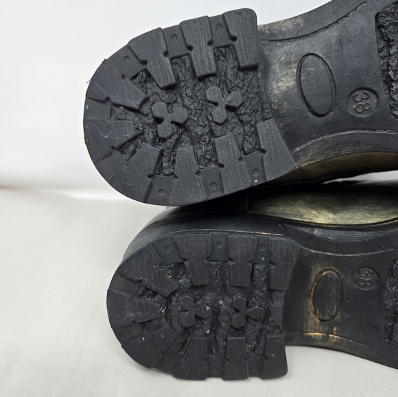 Eric Michael Brennaro Moto Womens Boots Sz 7.5 Dark Gold Metallic Lace Up Detail - Picture 7 of 14